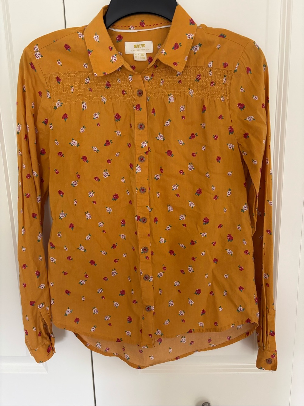 Anthropologie Maeve Phyllis Button Down Shirt Floral Mustard Yellow Size 2.
